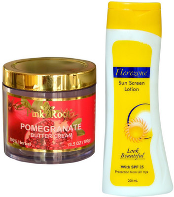

Pink Root Pomegranate Butter Cream 100gm and Florozone Sun Screen Lotion With SPF 25(Set of 2)