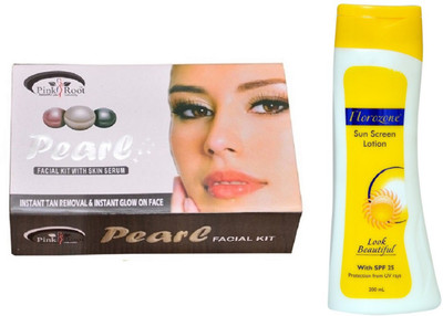 

Pink Root Pearl Facial Kit 83gm and Florozone Sun Screen Lotion With SPF 25(Set of 2)