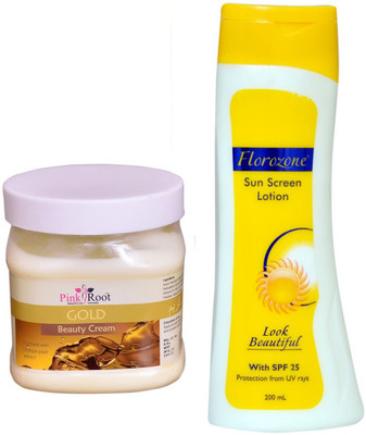 

Pink Root Gold Beauty Cream 500ml and Florozone Sun Screen Lotion With SPF 25(Set of 2)