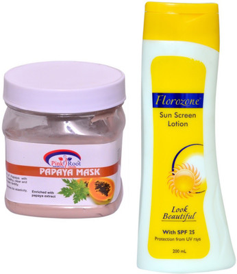 

Pink Root Papaya Mask 500ml and Florozone Sun Screen Lotion With SPF 25(Set of 2)