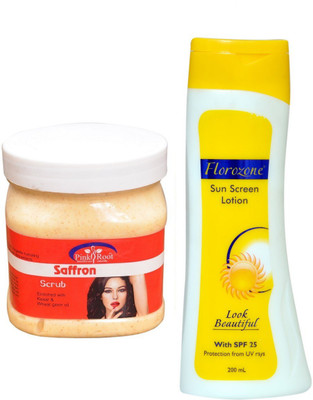 

Pink Root Saffron Scrub 500ml and Florozone Sun Screen Lotion With SPF 25(Set of 2)