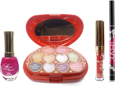 

Femina09 cosmetics makeup combo set matte love liquid pink nail polish ads makeup kit touch n try red liquid lipstick 36h eye liner set 4(Set of 1)