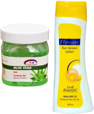 

Pink Root Aloe Vera Gel 500ml and Florozone Sun Screen Lotion With SPF 25(Set of 2)