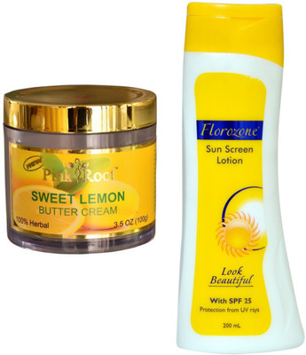 

Pink Root Sweet Lemon Butter Cream 100gm and Florozone Sun Screen Lotion With SPF 25(Set of 2)