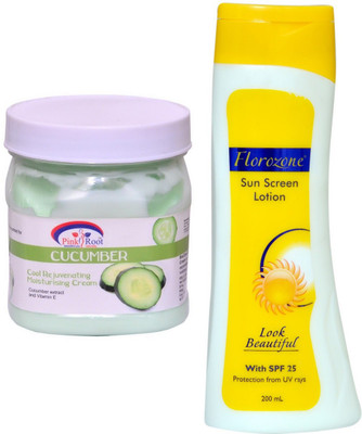 

Pink Root Cucumber Cream 500ml and Florozone Sun Screen Lotion With SPF 25(Set of 2)