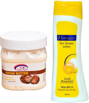 

Pink Root Cocoa Butter Cream 500ml and Florozone Sun Screen Lotion With SPF 25(Set of 2)
