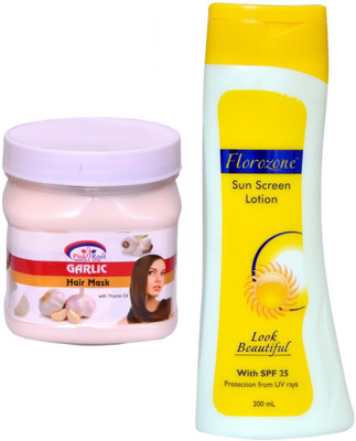 

Pink Root Garlic Hair Mask 500ml and Florozone Sun Screen Lotion With SPF 25(Set of 2)