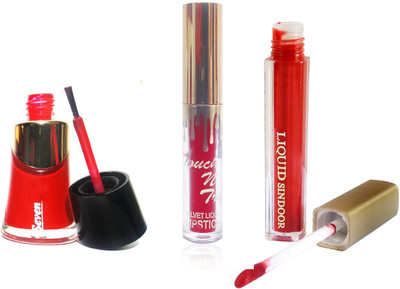 

Seven seas cosmetics makeup red matte nail polish touch n try matte red liquid lipstick blue h liquid red sindoor set of 3(Set of 1)
