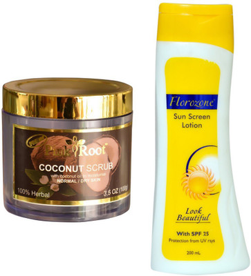

Pink Root Coconut Scrub 100gm and Florozone Sun Screen Lotion With SPF 25(Set of 2)