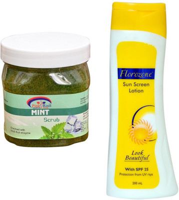 

Pink Root Mint Scrub 500ml and Florozone Sun Screen Lotion With SPF 25(Set of 2)