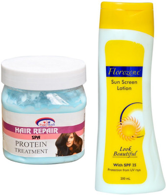 

Pink Root Hair Repair Spa 500ml and Florozone Sun Screen Lotion With SPF 25(Set of 2)