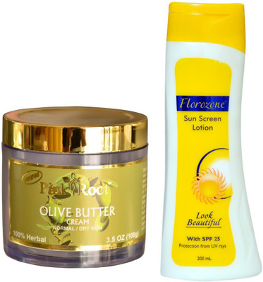 

Pink Root Olive Butter Cream 100gm and Florozone Sun Screen Lotion With SPF 25(Set of 2)