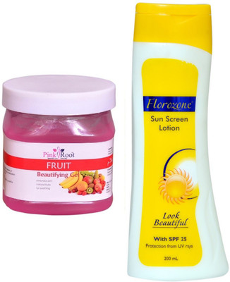 

Pink Root Fruit Gel 500ml and Florozone Sun Screen Lotion With SPF 25(Set of 2)