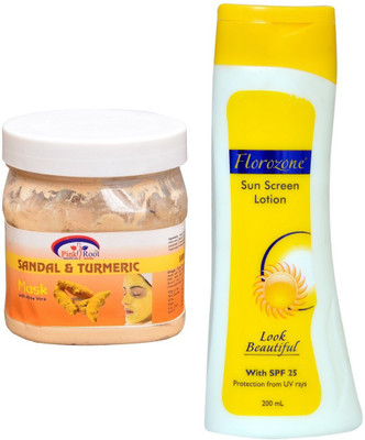 

Pink Root Sandal & Turmeric Mask 500ml and Florozone Sun Screen Lotion With SPF 25(Set of 2)