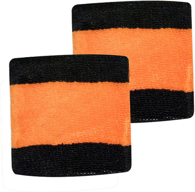 

GymWar Wristband Wrist and sports band made with pure cotton Fitness Band(Blue, Pack of 2), Black;orange