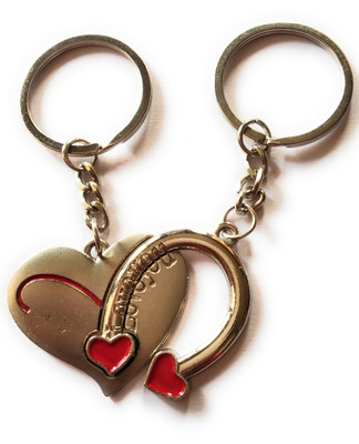 

Hats Off Couple Love double key chain Heart and love arrow | Lovers metal key ring Key Chain