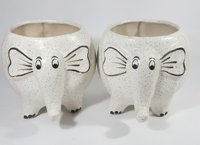 

CROCKTO Ceramic White Elephant Handmade Bonsai Succulent Planter Pots/Indoor Planter Fancy Decorative Plant Container Set(Ceramic)