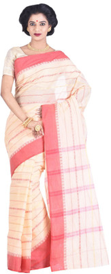 Purabi Woven Tant Cotton Saree(Beige, Red)