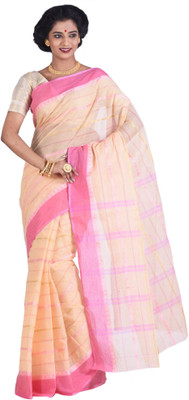 

Purabi Woven Tant Cotton Saree(Beige, Pink)