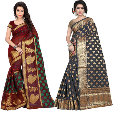 jayant creation Embellished Bollywood Poly Silk Saree(Pack of 2, Multicolor)