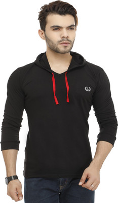 Leemarts Solid Men Hooded Black T-Shirt Leemarts Solid Men Hooded Black T-Shirt