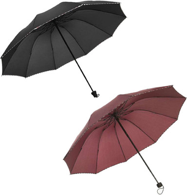 

KEKEMI 3 Fold Plain8 Umbrella(Black, Maroon)