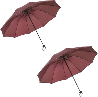 KEKEMI 3 Fold Plain4 Umbrella(Maroon)