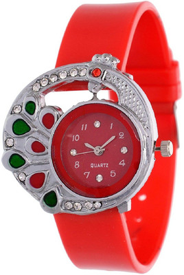 

Maxi Retail Peacock Diamon studded DG-Red Analogue Watch - For Girls