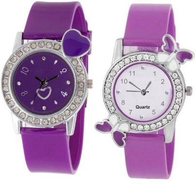 

Rage Enterprise New Designer Diamond Dial Purple Color PU Belt Set Of 2 Women Watch - For Girls