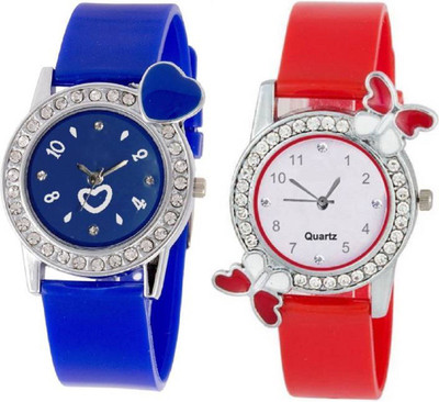 

Rage Enterprise New Designer Diamond Dial Blue & Red Color PU Belt Set Of 2 Women Watch - For Girls