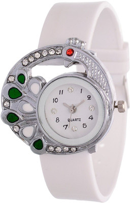 

Maxi Retail Peacock Diamon studded DG-White Analogue Watch - For Girls