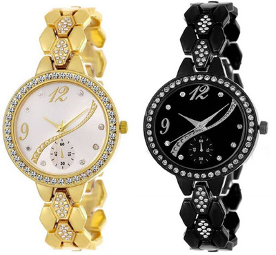 

Rage Enterprise Designer Rich look Diamond Braslate Set of 2 Women Watch - For Girls