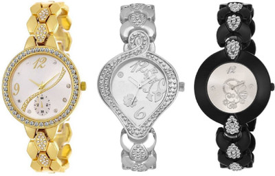 

Rage Enterprise Designer Rich look Diamond Fancy Braslate Set of 3 Women Watch - For Girls