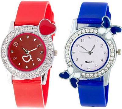 

Rage Enterprise New Designer Diamond Dial Red & Blue Color PU Belt Set Of 2 Women Watch - For Girls