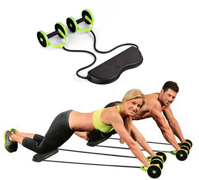 VibeX ™ Trainer Wheeled Fitness Resistance Rope Ab Exerciser(Green, Black), Black;green