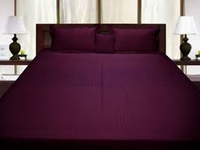 Jaipurlinen Cotton King Fitted (Elastic) 300 TC Striped Bedsheet(Pack of 1, Wine)