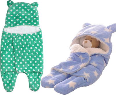 My New Born Polka, Printed Crib Baby Sleep Sack(Polyester, Green, Blue) Flipkart