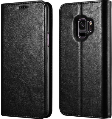 MOCA Flip Cover for SamSung Galaxy S9 Vegan Leather MAGNETIC CLOSURE Flip cover case with KickStand(Black, Shock Proof)