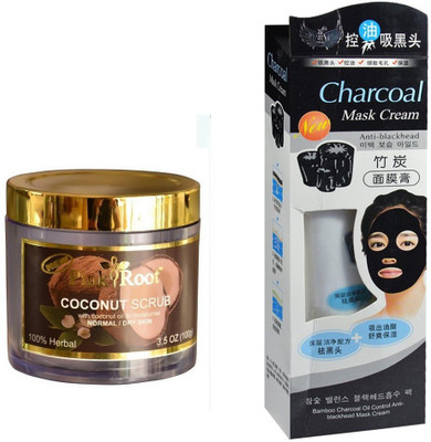 

Pink Root Coconut Scrub 100gm, Charcoal Mask Cream Anti-blackhead(Set of 2)