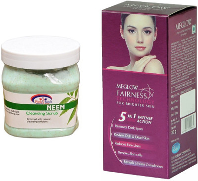

Pink Root Neem Scrub 500ml and Meglow Fairness 5in1 Intense Action(Set of 2)