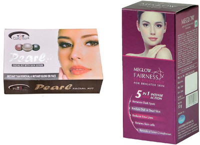 

Pink Root Pearl Facial Kit 83gm and Meglow Fairness 5in1 Intense Action(Set of 2)