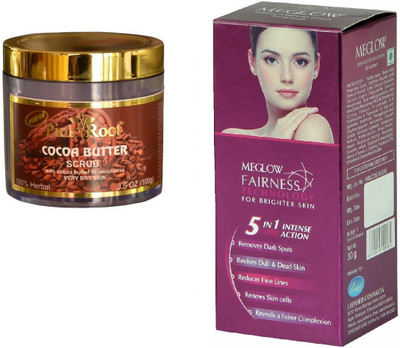 

Pink Root Cocoa Butter Scrub 100gm and Meglow Fairness 5in1 Intense Action(Set of 2)