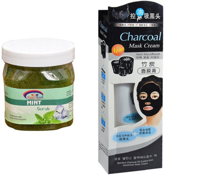 

Pink Root Mint Scrub 500ml, Charcoal Mask Cream Anti-blackhead(Set of 2)
