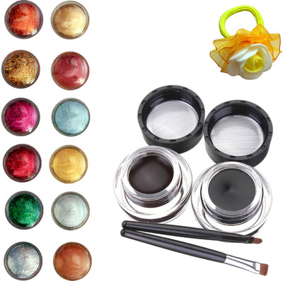 Vozwa Face and Eye Shimmer Powder, Glitter Powder, Music Flower Long Wear Gel Eyeliner Smudge Proof & Waterproof (Black And Brown ) With 2 Expert Eyeliner Brushes 6 g and Band (pack of 14)(Set of 14) available at flipkart for Rs.249