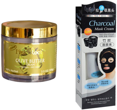 

Pink Root Olive Butter Cream 100gm, Charcoal Mask Cream Anti-blackhead(Set of 2)