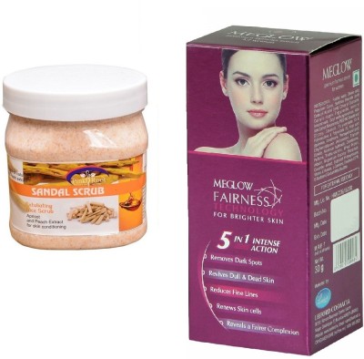 

Pink Root Sandal Scrub 500ml and Meglow Fairness 5in1 Intense Action(Set of 2)