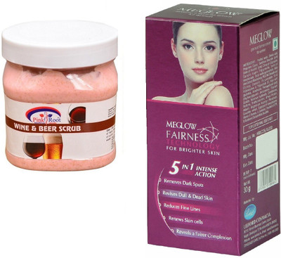 

Pink Root Wine & Beer Scrub 500ml and Meglow Fairness 5in1 Intense Action(Set of 2)