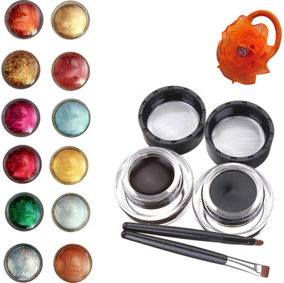 

Vozwa Face and Eye Shimmer Powder, Glitter Powder, Music Flower Long Wear Gel Eyeliner Smudge Proof & Waterproof (Black And Brown ) With 2 Expert Eyeliner Brushes 6 g and Band (pack of 14)(Set of 14)