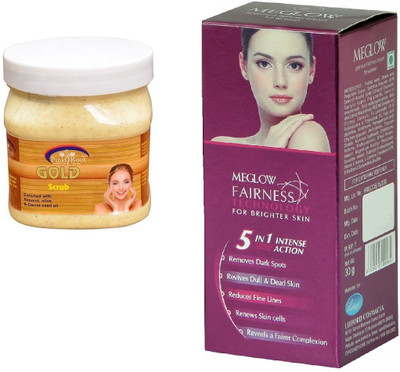

Pink Root Gold Scrub 500ml and Meglow Fairness 5in1 Intense Action(Set of 2)