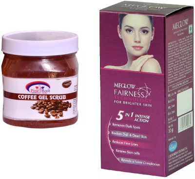 

Pink Root Coffee Gel Scrub 500ml and Meglow Fairness 5in1 Intense Action(Set of 2)
